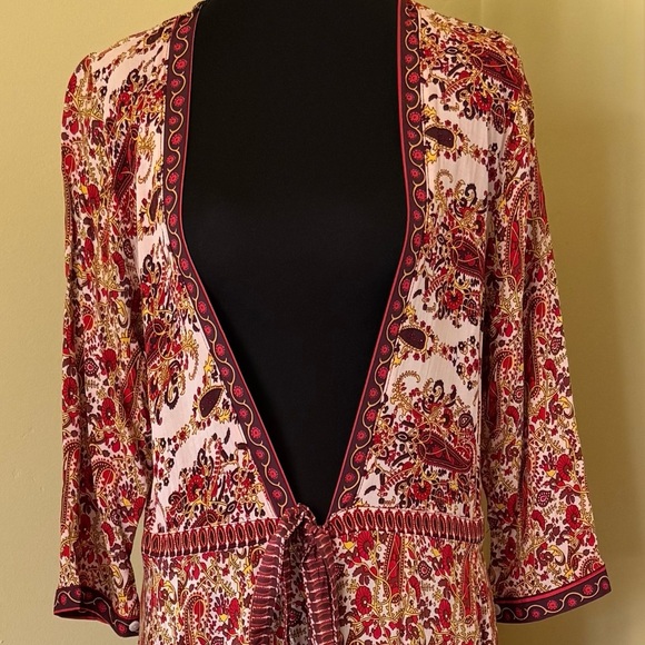 Free People to Love Flowy Boho Deep V-Neck Wrap Floral Maxi Dress, Size L - Picture 5 of 11